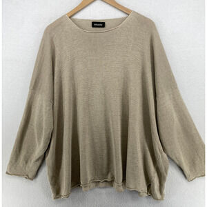 ESKANDAR Sweater Plus OS Linen Lagenlook Tunic Drop Shoulder Pullover Beige